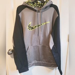 Men's Nike hoodie, size XL. Grey, black, and neon green accents.
